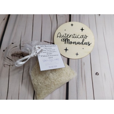 Saquitos de Organza con Arroz y Etiqueta Personalizada – Detalle para Invitados de Boda