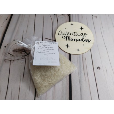Saquitos de Organza con Arroz y Etiqueta Personalizada – Detalle para Invitados de Boda