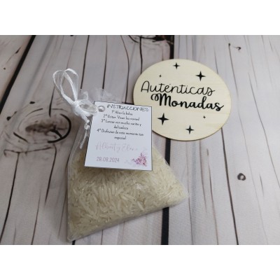 Saquitos de Organza con Arroz y Etiqueta Personalizada – Detalle para Invitados de Boda