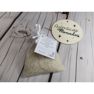 Saquitos de Organza con Arroz y Etiqueta Personalizada – Detalle para Invitados de Boda