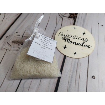 Saquitos de Organza con Arroz y Etiqueta Personalizada – Detalle para Invitados de Boda