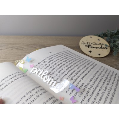Marcapáginas Acrílico Diseño Mariposas Personalizado | 15x2,4 cm | Con Borla
