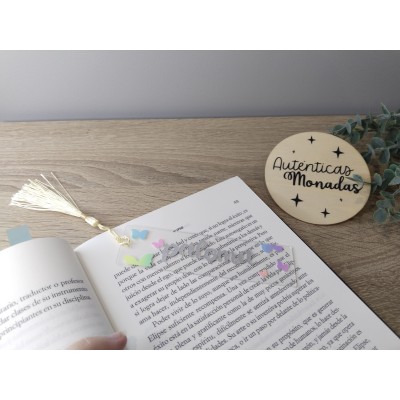 Marcapáginas Acrílico Diseño Mariposas Personalizado | 15x2,4 cm | Con Borla
