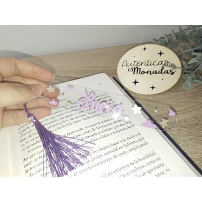 Marcapáginas Acrílico Diseño Estrellas Personalizado | 15x2,4 cm | Con Borla