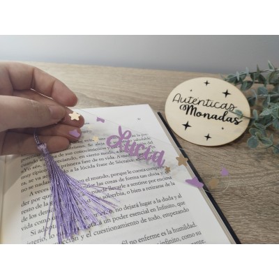 Marcapáginas Acrílico Diseño Estrellas Personalizado | 15x2,4 cm | Con Borla
