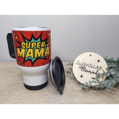 Taza Termo “SUPER MAMÁ” Personalizada con Nombre – 400ml | Regalo Día de la Madre
