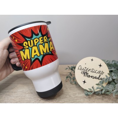 Taza Termo “SUPER MAMÁ” Personalizada con Nombre – 400ml | Regalo Día de la Madre