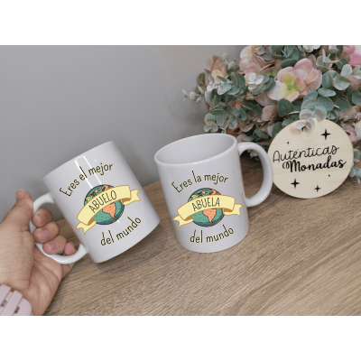 Pack de Tazas Personalizadas “Mejor Abuela y Mejor Abuelo del Mundo” – Regalo Original