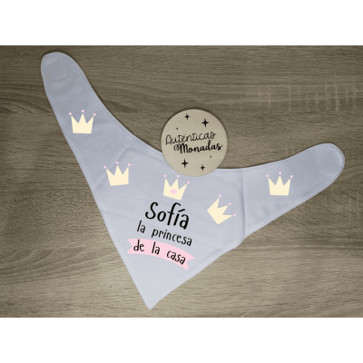 Bandana “Princesa de la casa” personalizada con nombre – Bebé niña