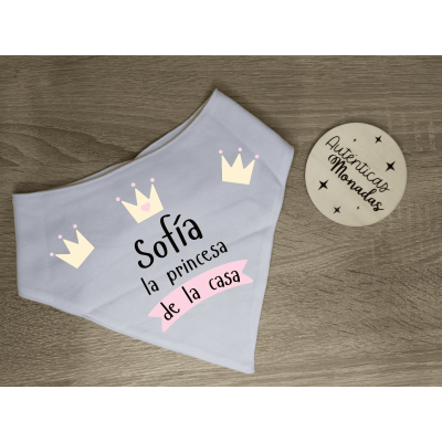 Bandana “Princesa de la casa” personalizada con nombre – Bebé niña