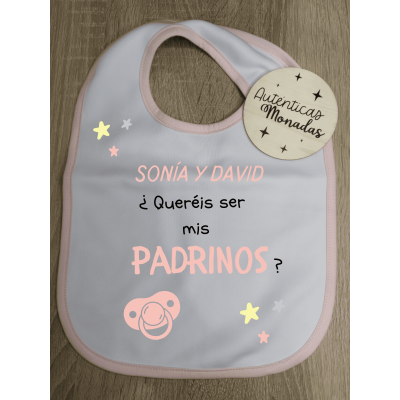 Babero bebé niña personalizado – “¿Quieres ser mi padrino/madrina?” | Regalo para pedir padrino o madrina