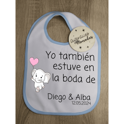 Babero bebé niño personalizado – “Yo también estuve en la boda de…” | Detalle para bodas