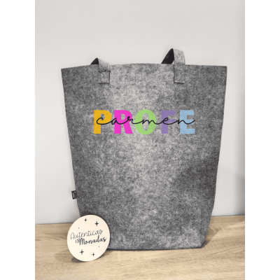 Bolso Fieltro Reciclado Profesora – Diseño Colores | 2 Tamaños Disponibles | Regalo Fin de Curso