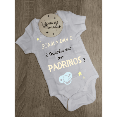 Body bebé personalizado “¿Queréis ser mis padrinos?” – Niño