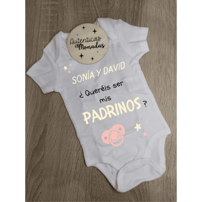 Body bebé personalizado “¿Queréis ser mis padrinos?” – Niña