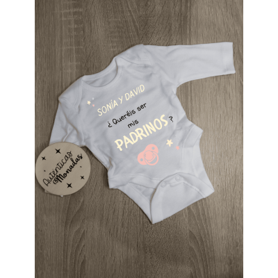 Body bebé personalizado “¿Queréis ser mis padrinos?” – Niña