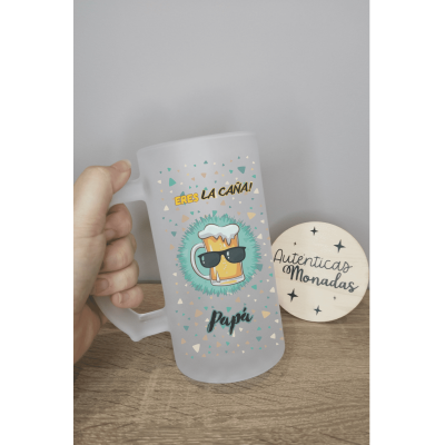 Jarra de Cerveza Personalizada “Papá eres la caña” de Cristal Esmerilado