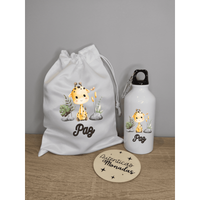 Bolsa de Desayuno + Bidón 400ml Jirafa Personalizado – Vuelta al Cole