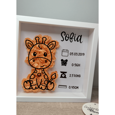 Cuadro Personalizado de Natalicio en Madera Diseño Jirafa | Con Flores de Goma Eva