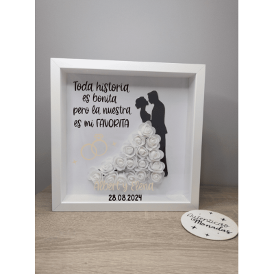 Cuadro de Madera Personalizado “Recuerdo de Nuestra Boda” con Nombres y Anillos Dorados