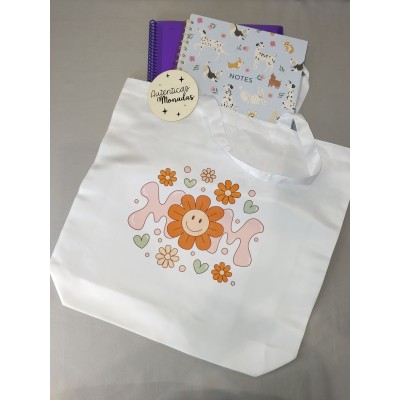 Bolso Tote “MOM FLOWER” – 45x42 cm, 100% Poliéster | Regalo Mujer