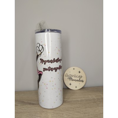 Vaso Termo Glitter 600 ml con Diseño Minnie y Frase Motivadora – Incluye Pajita Metálica