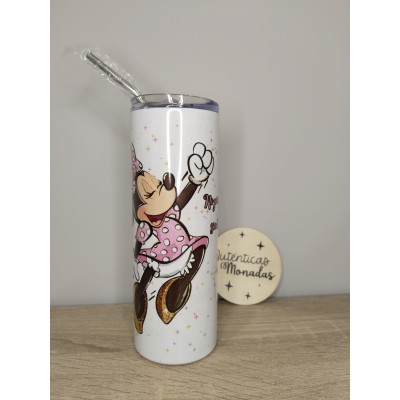 Vaso Termo Glitter 600 ml con Diseño Minnie y Frase Motivadora – Incluye Pajita Metálica