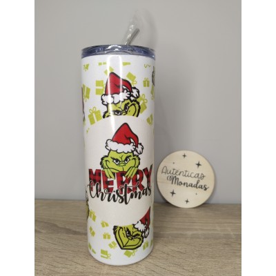 Vaso Termo Glitter 600 ml con Diseño Grinch – Incluye Pajita Metálica | Regalo Navidad