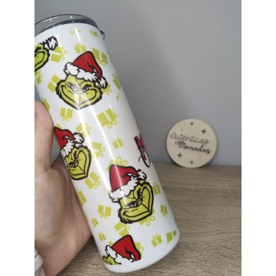 Vaso Termo Glitter 600 ml con Diseño Grinch – Incluye Pajita Metálica | Regalo Navidad