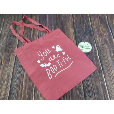 Bolsa Tote de Algodón Fucsia “YOU-ARE-BOO-TI-FUL” – 39x35 cm | Regalo Halloween