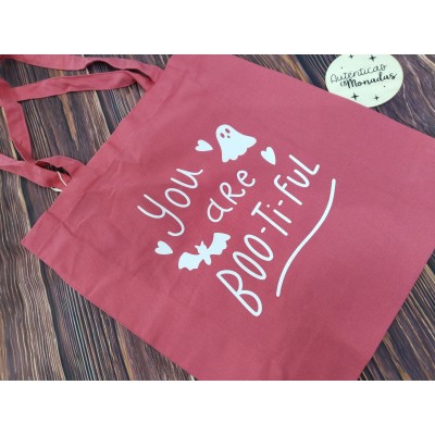 Bolsa Tote de Algodón Fucsia “YOU-ARE-BOO-TI-FUL” – 39x35 cm | Regalo Halloween