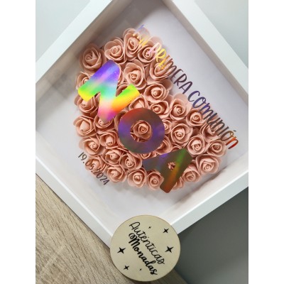 Cuadro Personalizado Mi Primera Comunión con Corazón o Estrella – Marco Blanco 25x25 cm