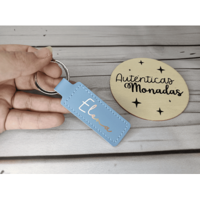 Pack Personalizado “Espejito, espejito… ¿Quién es la más hermosa?” – Espejo y Llavero de Polipiel Azul