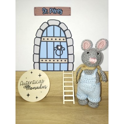 Pack Ratón Pérez Personalizado con Puerta, Escalerita, Cofre y Bote para Dientes – Hecho a Mano