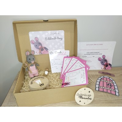 Pack Ratón Pérez Personalizado con Puerta, Escalerita, Cofre y Bote para Dientes – Hecho a Mano