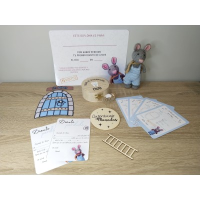 Pack Ratón Pérez Personalizado con Puerta, Escalerita, Cofre y Bote para Dientes – Hecho a Mano