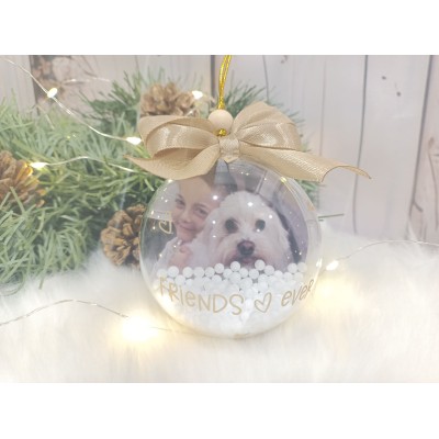 Esfera Navideña Personalizada con Fotografía 8 cm y Lazo Dorado