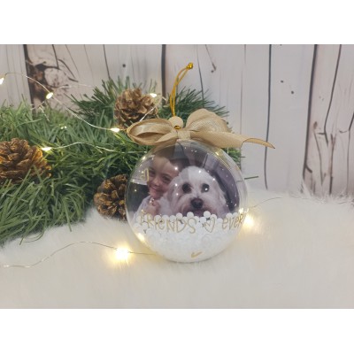 Esfera Navideña Personalizada con Fotografía 8 cm y Lazo Dorado