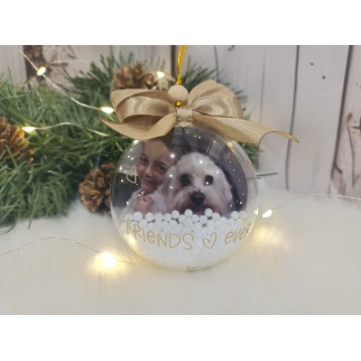 Esfera Navideña Personalizada con Fotografía 8 cm y Lazo Dorado