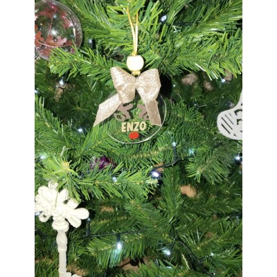 Adorno Navideño de Acrílico Diseño Reno Personalizado con Nombre y Lazo Dorado