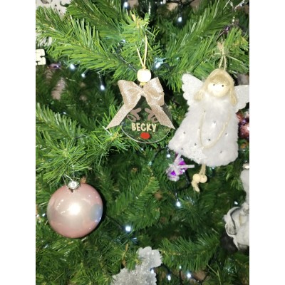 Adorno Navideño de Acrílico Diseño Reno Personalizado con Nombre y Lazo Dorado