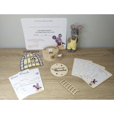 Pack Ratón Pérez Personalizado con Puerta, Escalerita, Cofre y Bote para Dientes – Hecho a Mano