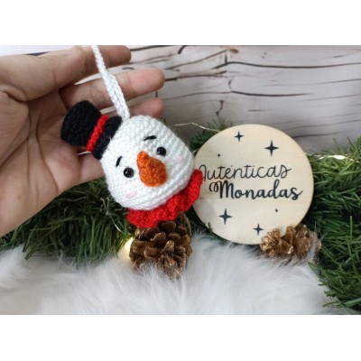 Adorno Navideño de Crochet Muñeco de Nieve Hecho a Mano