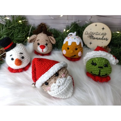 Pack de Adornos Navideños de Crochet Hechos a Mano – Grinch, Papá Noel, Muñeco de Nieve, Reno y Jengibre
