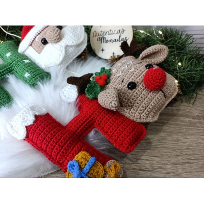 Letrero Navideño HO HO HO de Crochet Hecho a Mano – Decoración para Puerta o Pared
