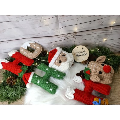 Letrero Navideño HO HO HO de Crochet Hecho a Mano – Decoración para Puerta o Pared