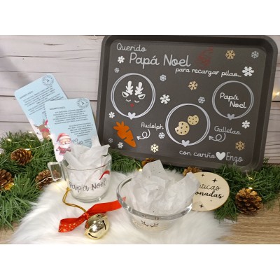 Pack Bienvenida Papá Noel personalizado con bandeja, tazas y cuenco para Rudolph