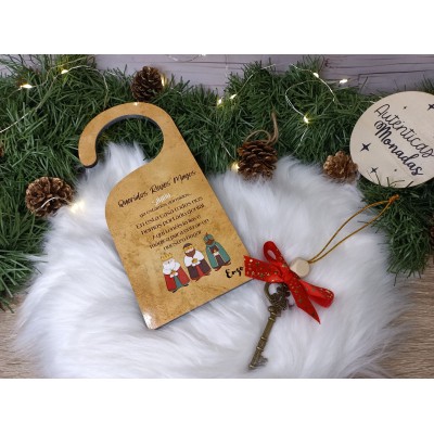 Cuelga puertas de madera personalizado con llave mágica Navidad