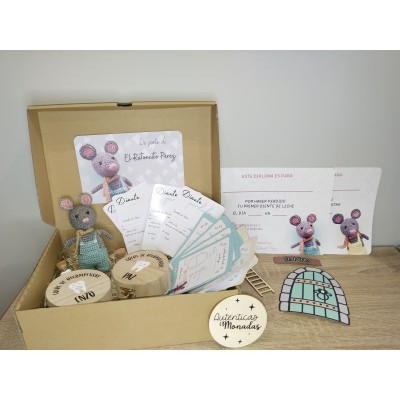 Pack Ratón Pérez para Dos Hermanos – Set Doble Personalizado con Crochet, Puerta y Cofre