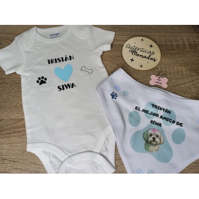 Pack Personalizado “Los Mejores Amigos” – Body y Bandana para Bebé + Chapita de Perro